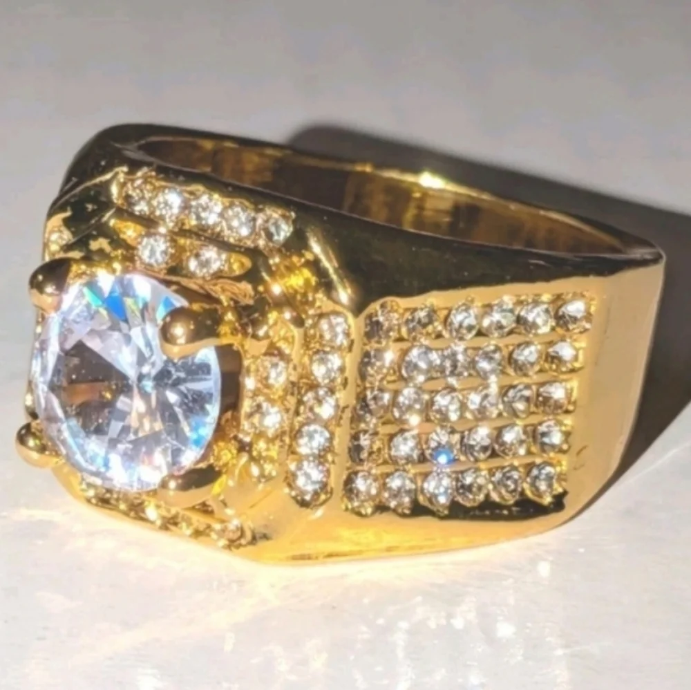 Mens 3ct Round Cut Moissanite Prong Engagement ring 14k Yellow gold Plated